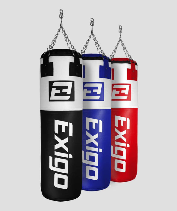 Exigo® Super Pro 4ft 40kg Leather Punch Bag - Black/White