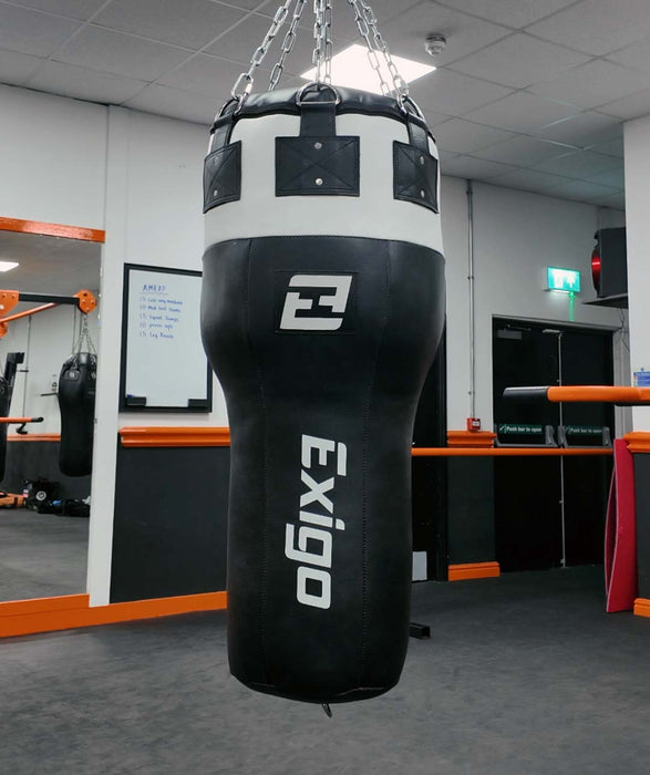 Exigo® Super Pro 3.5ft 40kg Leather Angle Punch Bag - Black/White