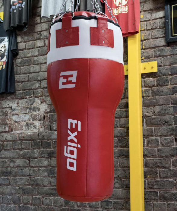 Exigo® Super Pro 3.5ft 40kg Leather Angle Punch Bag - Red/White