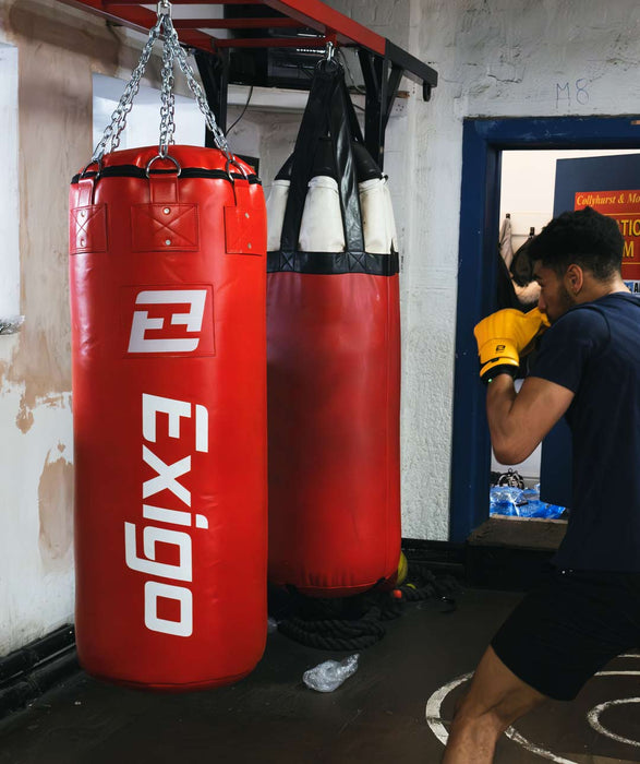 Exigo® Super Pro 4ft 60kg Jumbo Leather Punch Bag - Red