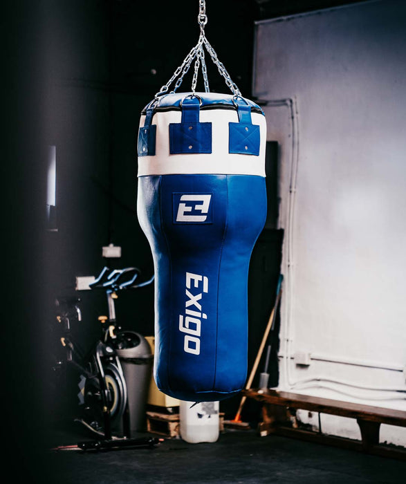 Exigo® Super Pro 3.5ft 40kg Leather Angle Punch Bag - Blue/White