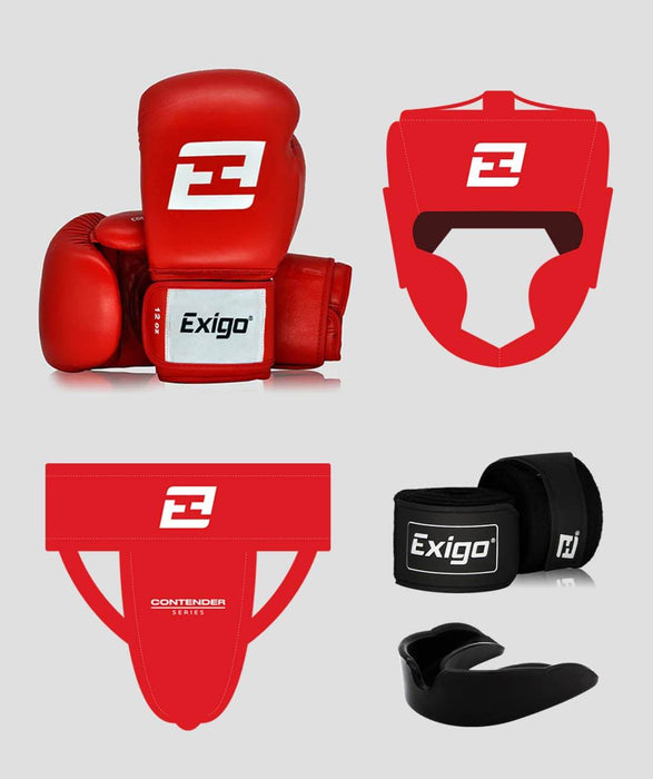 WCF Essentials Set & Fight Night Head Guard - Red